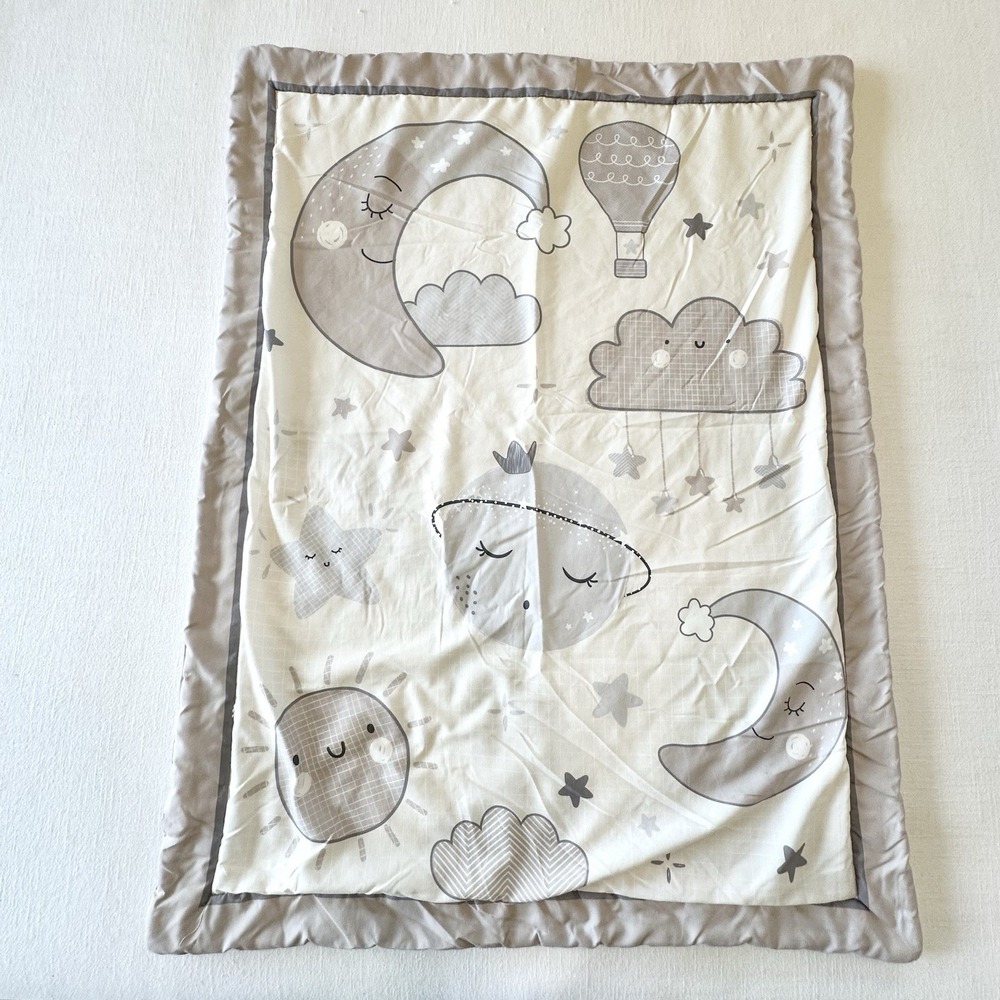 Celestial Moon Planet Sun Clouds Sky Baby Crib Blanket Gray Monochrome Comforter
